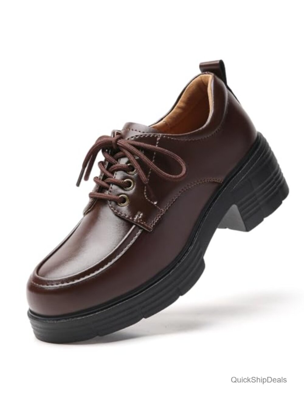 Women's Faux Leather Chunky Platform Oxfords Lace-Up Non-Slip Work Shoes